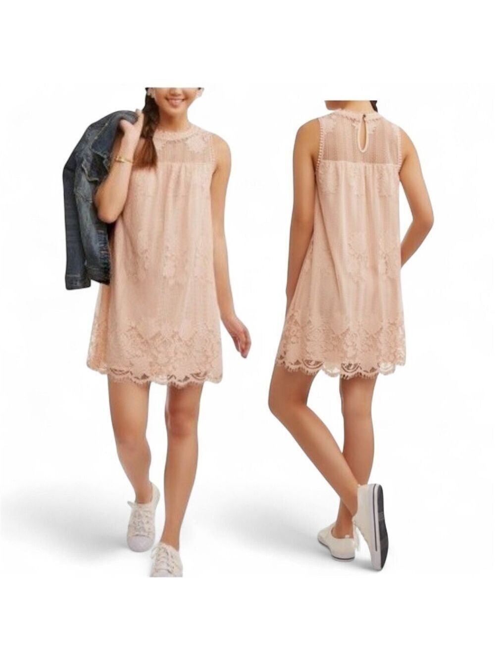 No Boundaries Peach Lace Top Large
